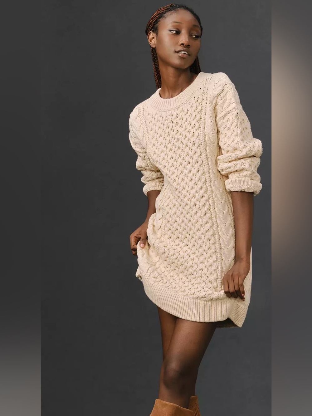 English Factory | Anthropologie  Long-Sleeve Cable Knit Mini Dress - Size Medium